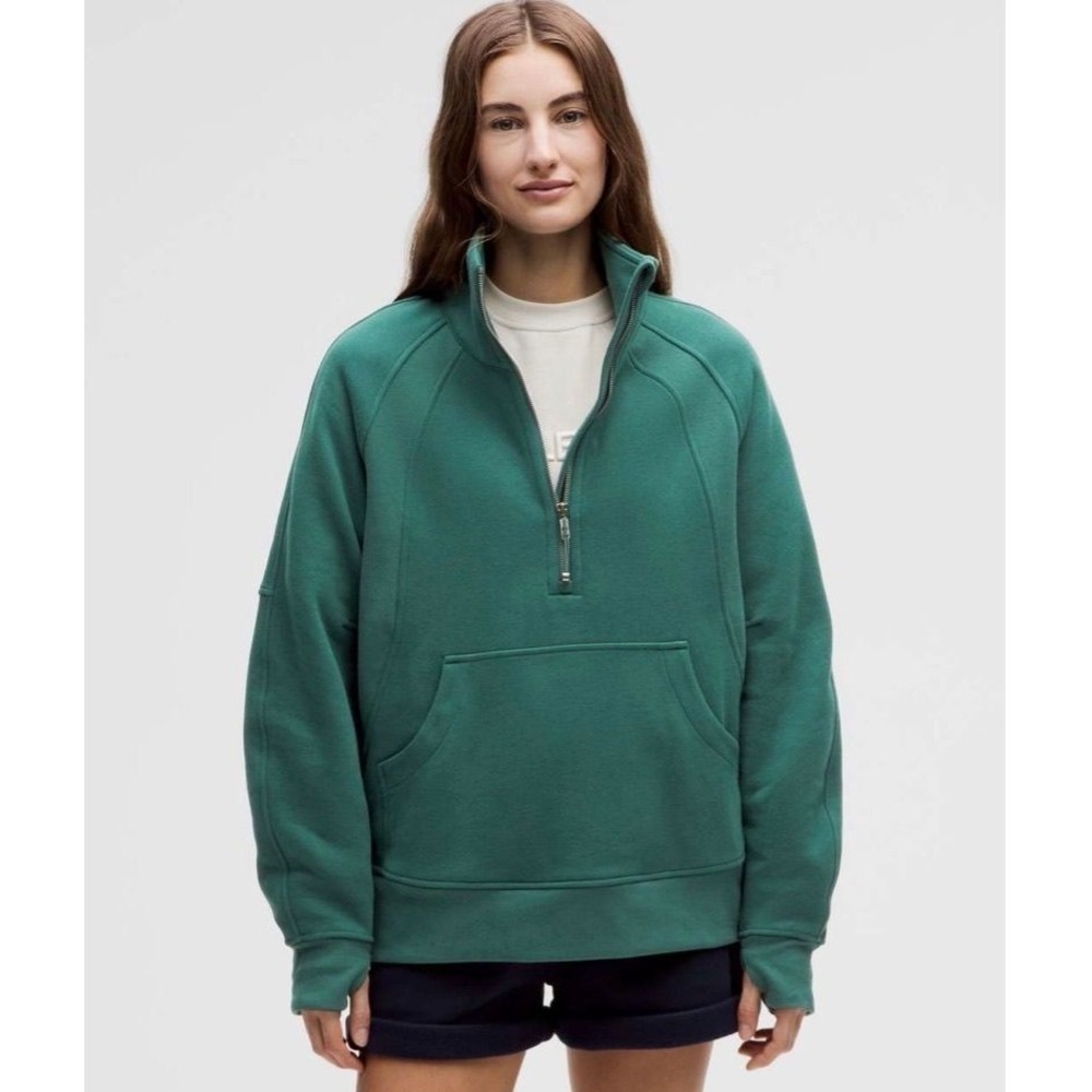 059-Lululemon Scuba Oversized Funnel-Neck Half Zip *Long-Storm Teal-XS/S